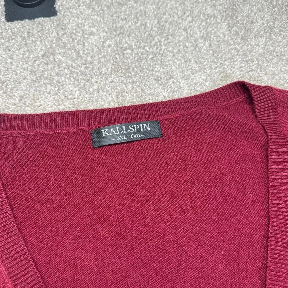 Kallspin Mens 3XL Tall Burgundy V Neck Sweater‎ Vest Sleeveless Pullover